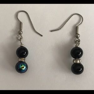 New Handmade by Artist Earrings Blue Beads Faux Diamonds